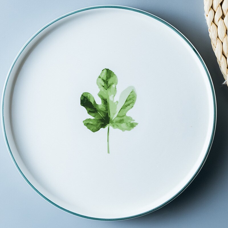 20 cm Leaf Round Ceramic Plate Cartoon Plant Procelain Dinner Plate Dessert Steak Fruit Nuts Tray Household Snack Dishes Plate: Maple