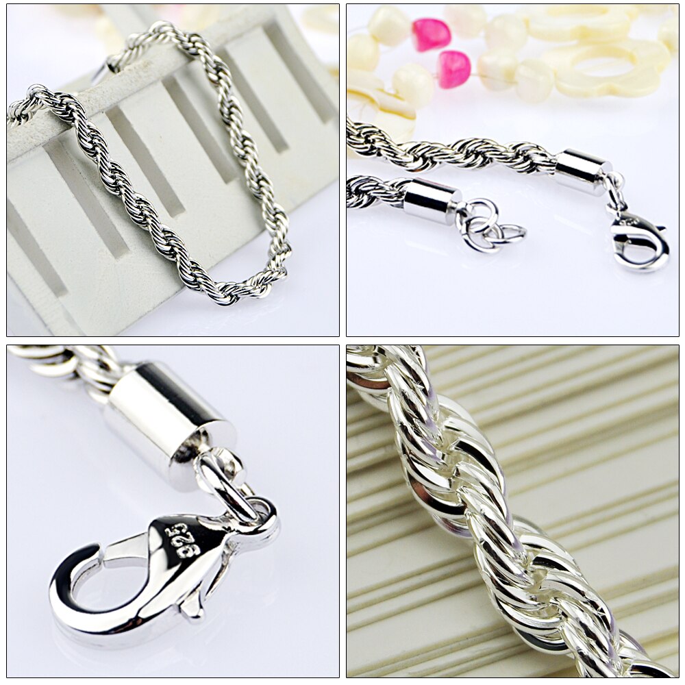 Herren-halskette mit anhänger aus sterlingsilber im retro-stil, 100% 925 zoll 5 mm ca. 20-24 cm) lange, gedrehte kette, massives silber, herrenschmuck