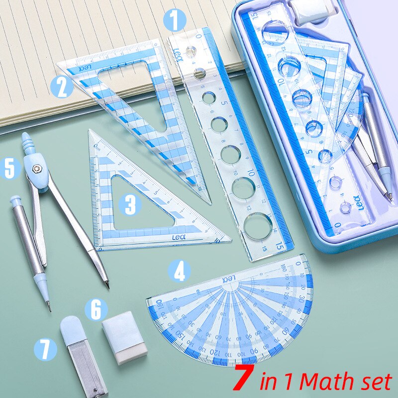 7 in 1 Compass Ruler Sets Drawing Tools Painting Suit Mathematical Children Durable Practical Compass Student Stationery