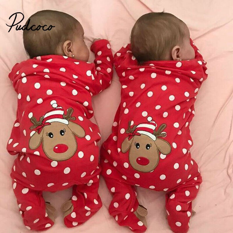 Neugeborenen Baby Weihnachten Strampler Overall Langarm Hirsch Punkt gedruckt Karosserie Mädchen Junge Weihnachten Overall Pyjama Kostümich