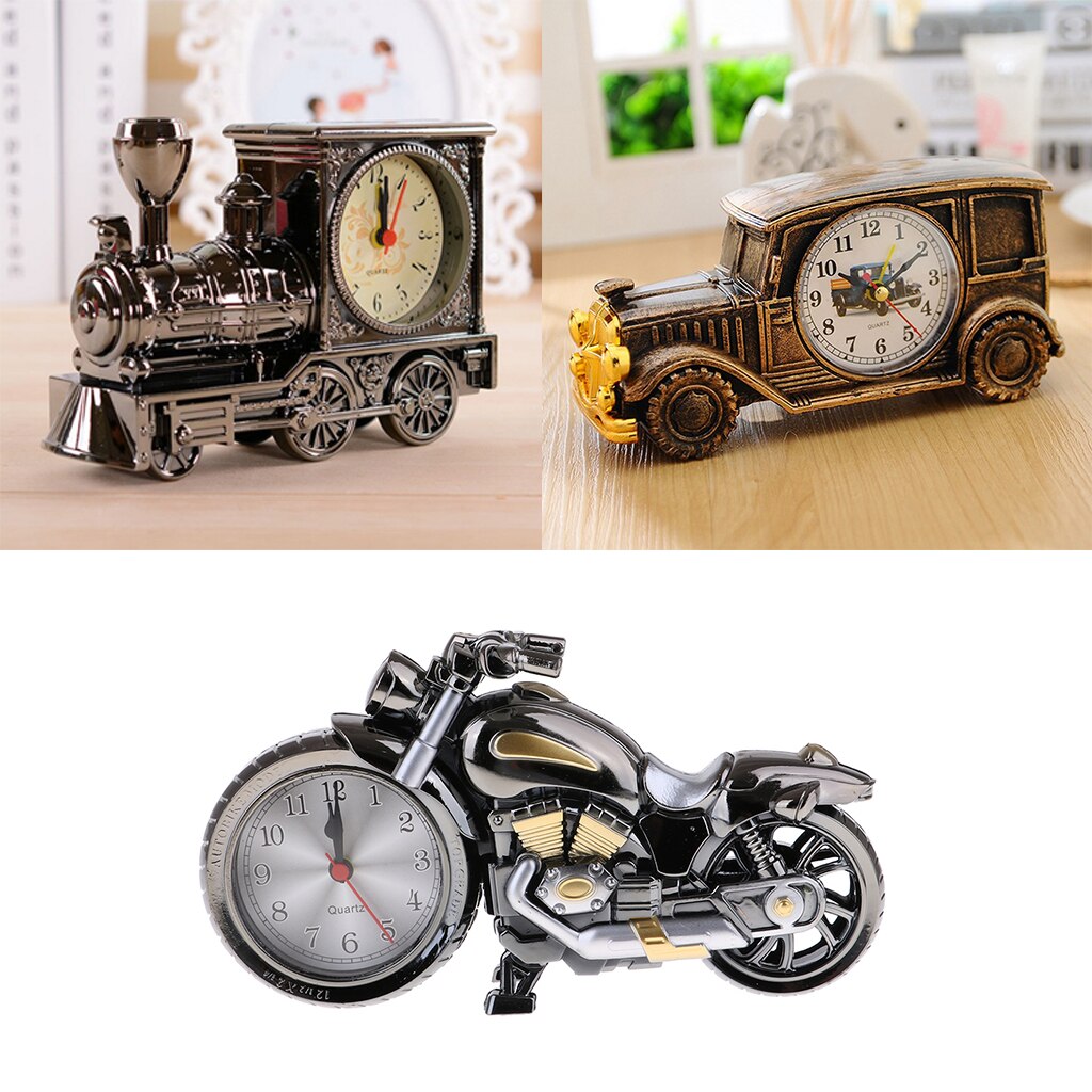 Classic Vehcile Car/Train/Motorbike Model Alarm Clock Quartz Movement Clock Beside for Night Table