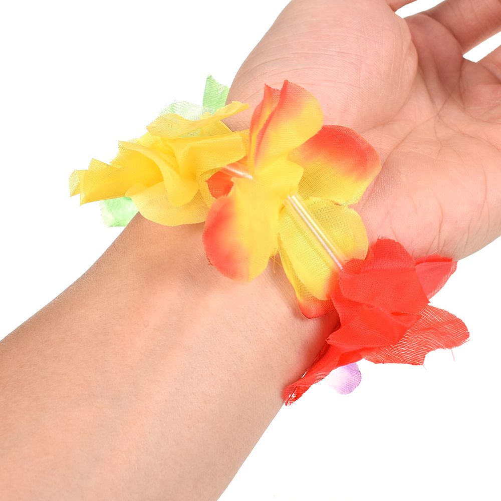 Set van 4 bloemenkransen, kettingen, hoofdbanden, armbanden, polsbanden, hawaiiaanse hulakransen, strand, zwembad, dansfeest, verkleedkleren