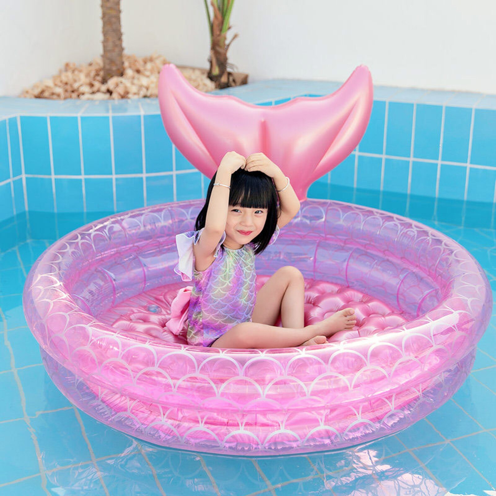 Piscina inflable de sirena, juguetes de verano para casa, princesa Rosa redonda, diversión con agua, jardín,