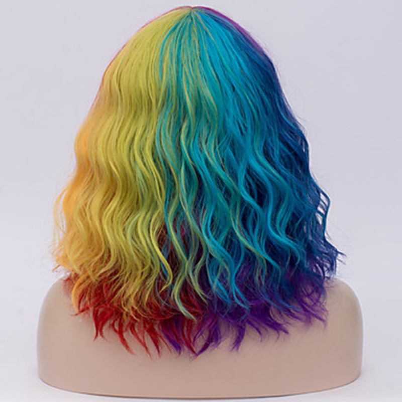 HAIRJOY Women Synthetic Hair Cosplay Wig Rainbow Multi Color Party Wigs
