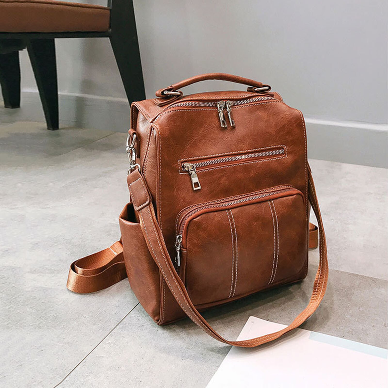 Moda Zíper Saco de Escola Estudante Mochila Bolsa de Ombro Convertible Mochila Sacos de Estilo Britânico Do Vintage Clássico Elegante рюкзак