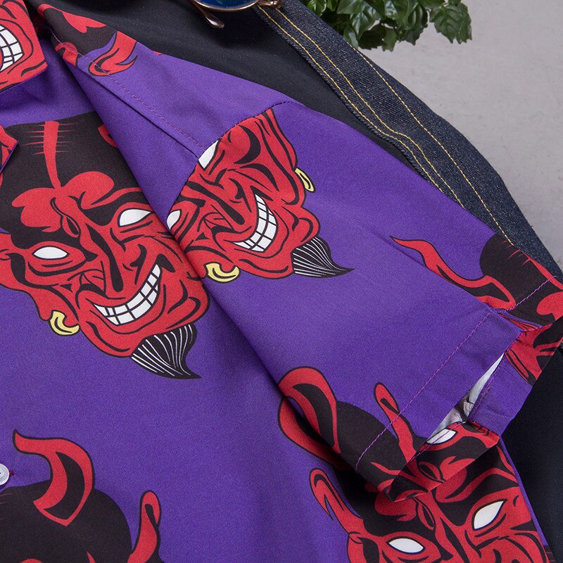 Harajuku devil head shirs sommar strandskjorta hawaii tunn hiphop streetwear mens hawaiian kortärmad rosa tees  hh139