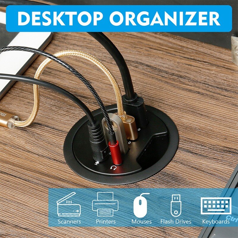 USB HUB USB3.0 Mount in Desk Multi 3Port with Headphone/Mircophone Adapter for PC/Tablet Multi USB 3.0 Splitter,EU Plug