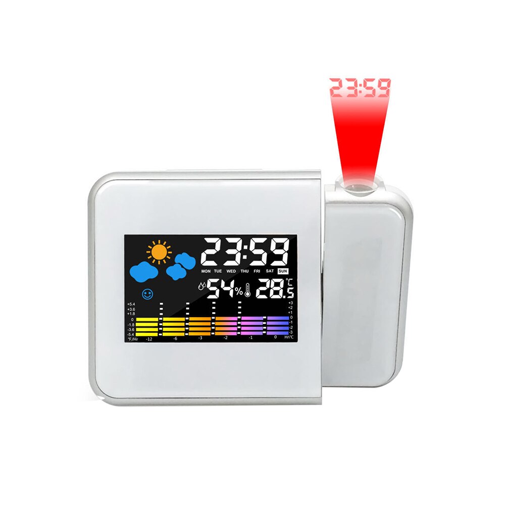 Multifunction Digital Alarm Clock LED Display Mirror Clock Snooze Time Night Table Desktop Projector For Convenient And Compact: white