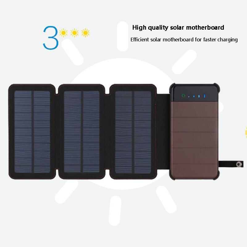 10000mAh Solar Power Bank Waterproof Solar Charger External Battery Backup Pack for Cell Phone Tablets: 3 solar panels