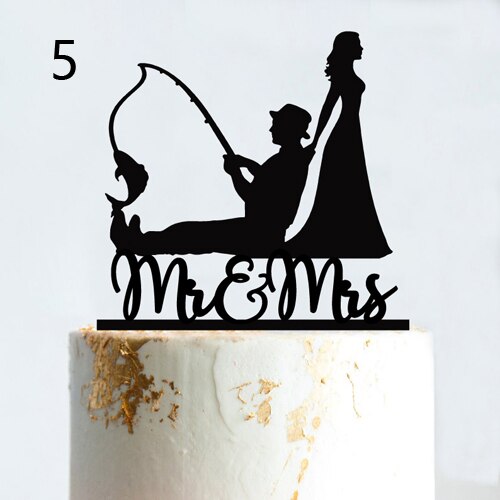 Vissen Stijl Bruidstaart Topper Grappige Mr &amp; Mrs Gelukkige Verjaardag Verslaafd Voor Leven Gelukkig Pensioen Acryl Houten Taart Decoratie