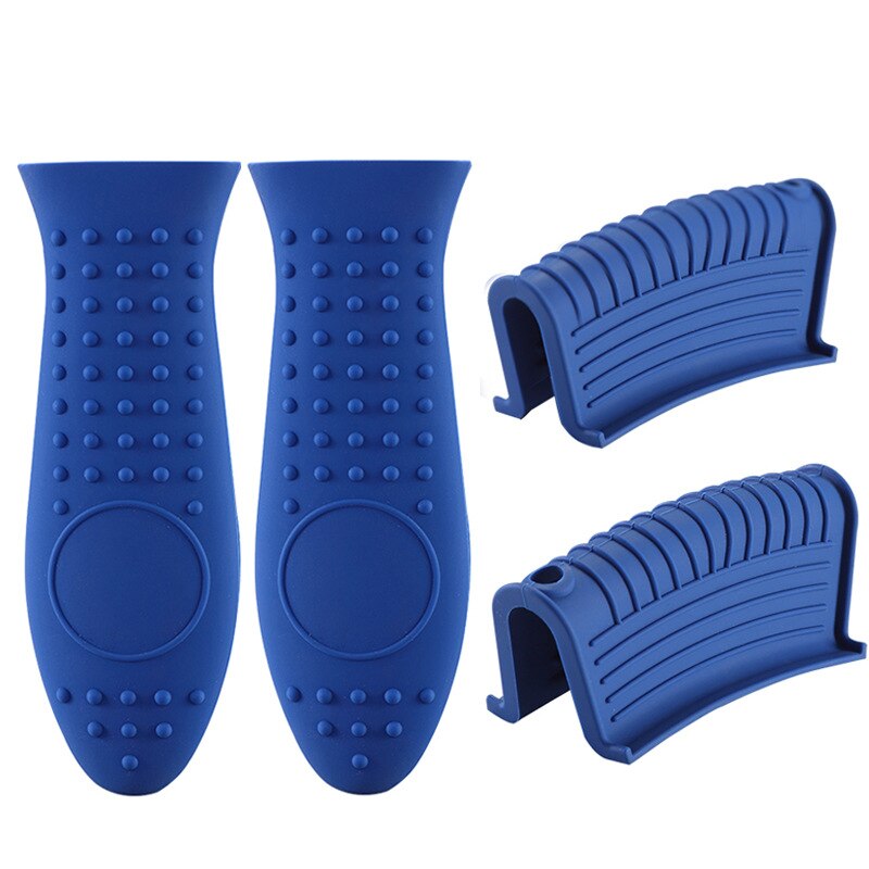 Oven Mitts Silicone Heat Resistant Pinch Mitts, used for cast iron frying pan lid, Heat Resistance Silicone Pot Handle Cover: blue 4pcs