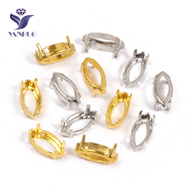 YANRUO 4200 4227 Navette Copper Studs Gold Silver Claw Settings Horse Eyes Sew On Rhinestones DIY Jewelry Accessories