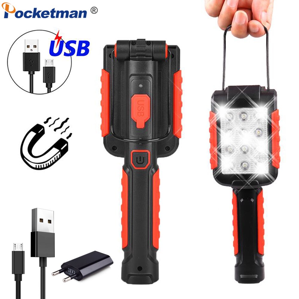 Krachtige LED Verlichting Magnetische Zaklamp Draagbare USB Oplaadbare Werklamp Multifunctionele Opknoping Torch met een Haak