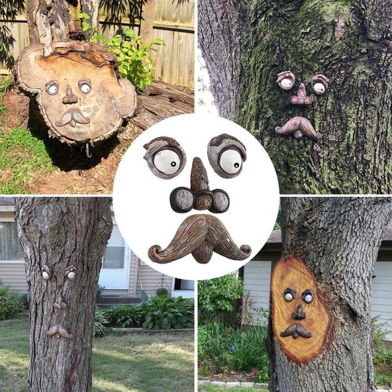 DIY Lustige Rinde Holz Ornamente Alte Männer Augen Nase Mund DIY Dekoration Auf Baum für Foto Requisiten Heimat Garten Hof liefert