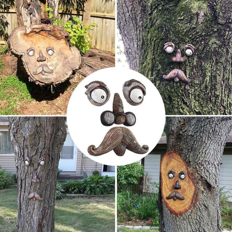 Diy Grappig Bark Houten Ornamenten Oude Mannen Ogen Neus Mond Diy Decoratie Op Boom Voor Foto Props Thuis Tuin Yard levert