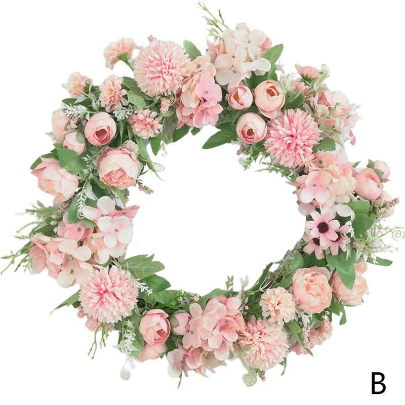 Kunstige kranse silke pæon blomster simulering krans rotting krans xmas bryllup indretning til dør kranse silke pæon blomster: B