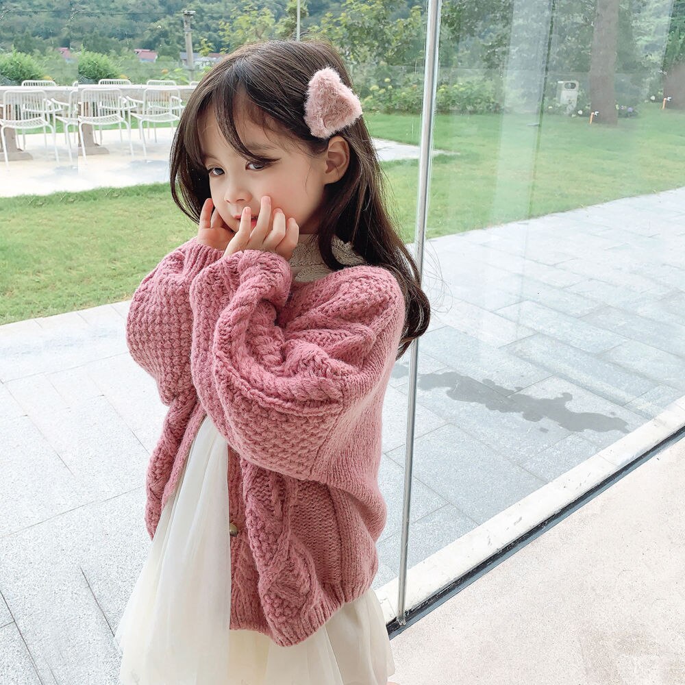 Sweter dziewczęcy jesień dzieci koreański swetry z dzianiny dziewczynka dziecko grube przeszycie sweter śliczny miękki outwear odzież płaszcze z dzianiny