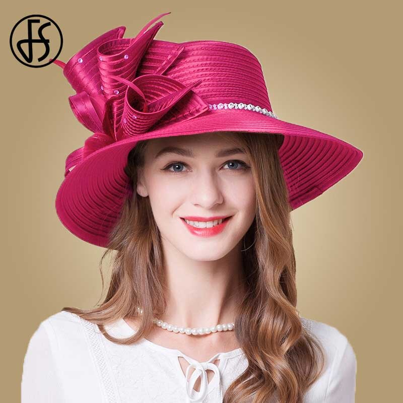 FS Brown Rose Fedora Hat Summer Big Brim Sun Hats Fascinators For Women church Wedding Party Kentucky Derby Boater Hat: Rose Fedora
