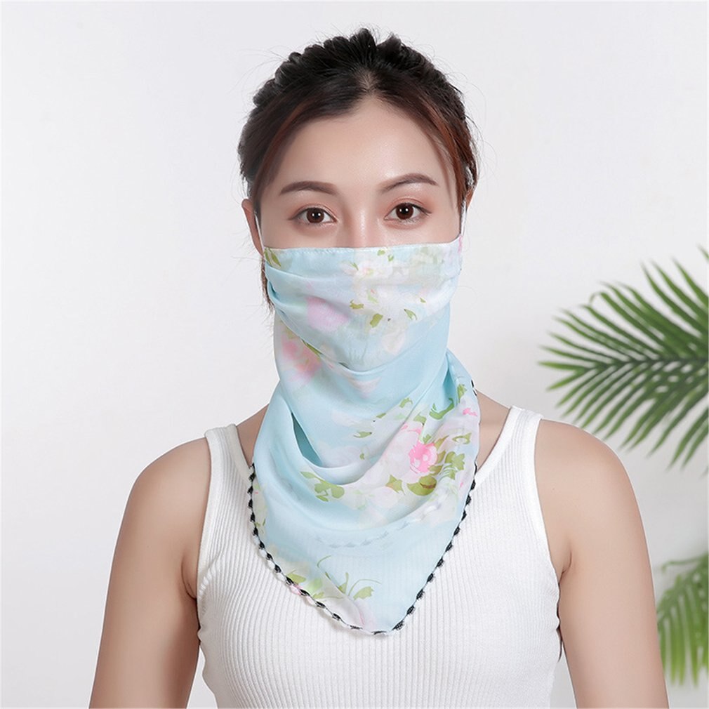Summer Women Face Mask Neck Protection and Face Protection Sun Veil Scarves Chiffon Mounting Ear Adjustable Tightness Mask: 14