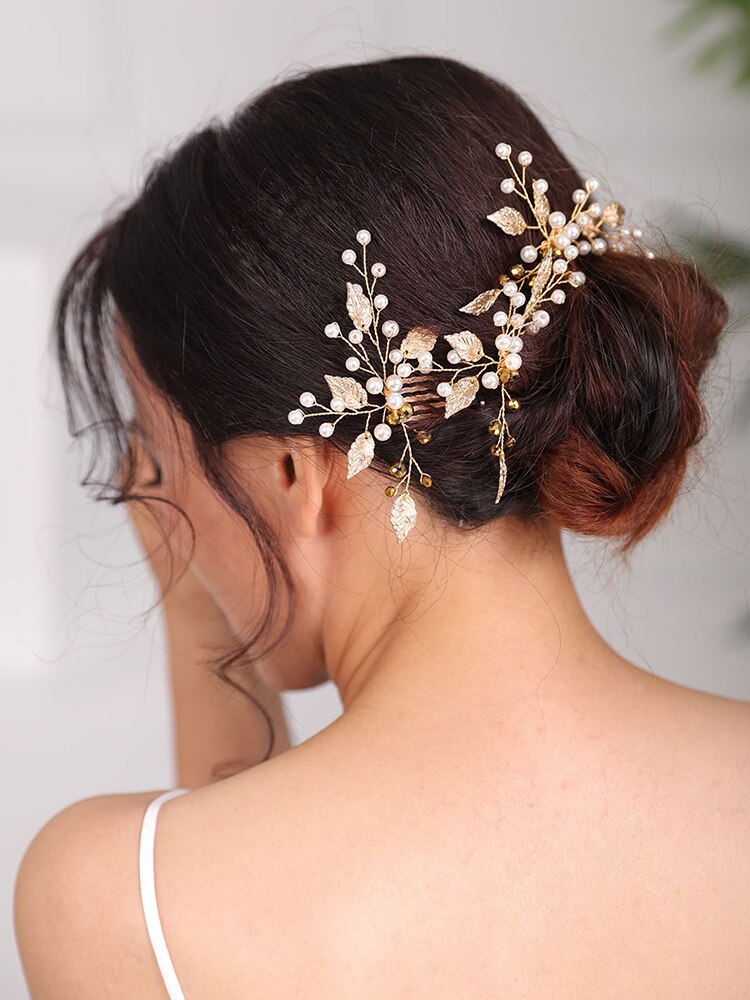 Épingles à cheveux de mariée pour femmes, peigne Vintage en perles, pour coiffure dorée, accessoire de coiffure pour mariée, mariage