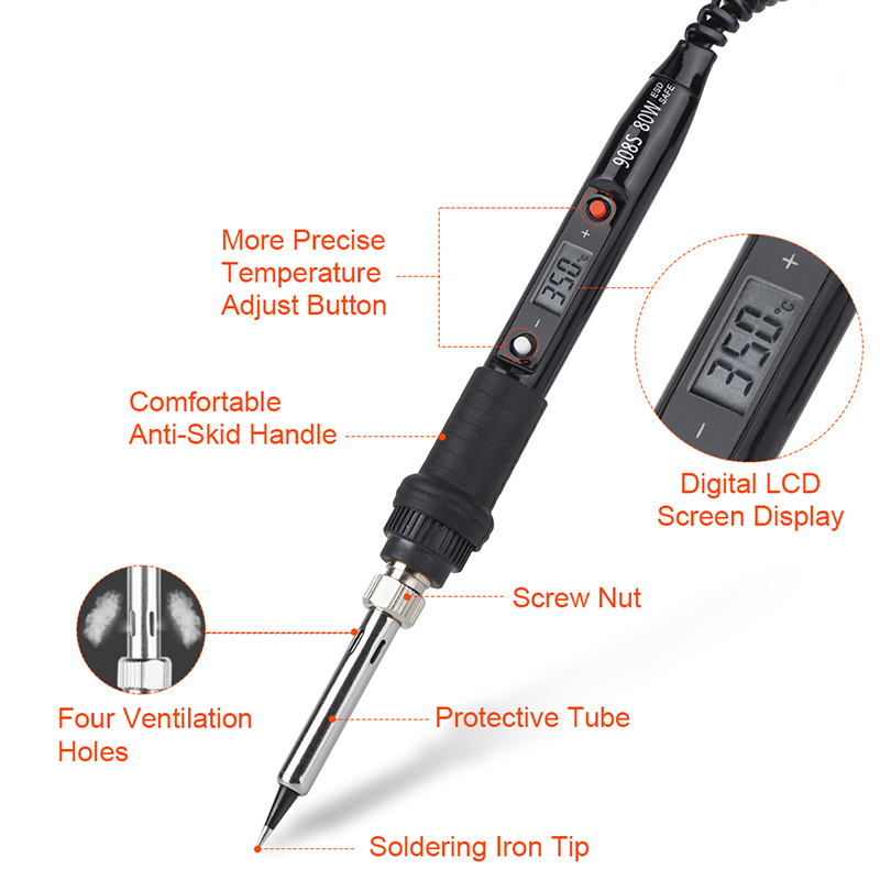 WMORE Electric Soldering iron LCD 80W 110V 220V Temperature adjustable Welding solder repair tool soldering iron tip top