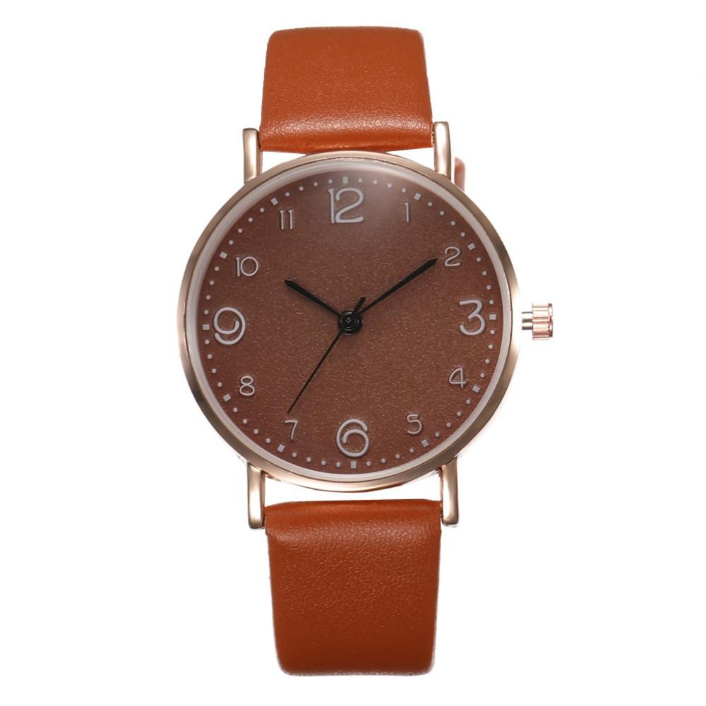 Top stil kvinders luksus læderbånd analog kvarts armbåndsur gyldne dameur kvinder kjole reloj mujer sort ur: Brun