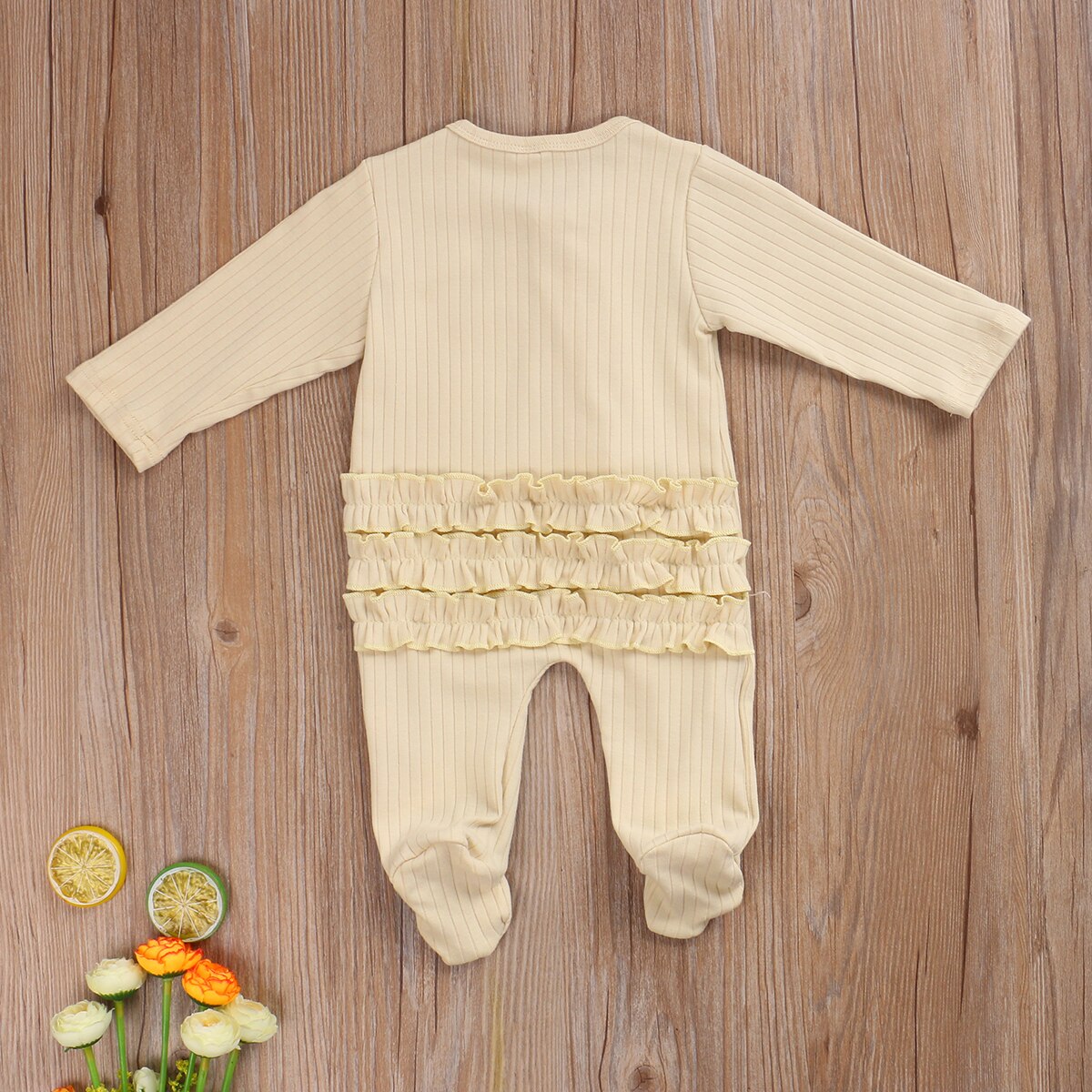 0-6m nyfødte spædbarn baby piger drenge romper ét stykke fødder pyjamas slik farver langærmet flæse lynlås nattøj nattøj