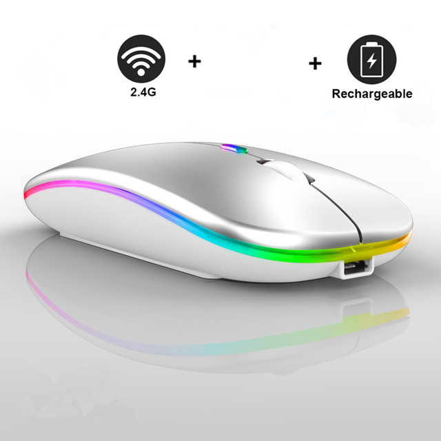 Bluetooth Wireless With USB Rechargeable RGB Mouse BT5.2 For Laptop Computer PC Macbook Gaming Mouse 2.4GHz 1600DPI: Gold