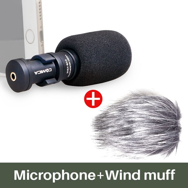 Comica CVM-VS08 Mobile Phone Microphone Video Mic For iPhone Samsung Smartphone with Wind Muff Rotated Phone Stand: Black