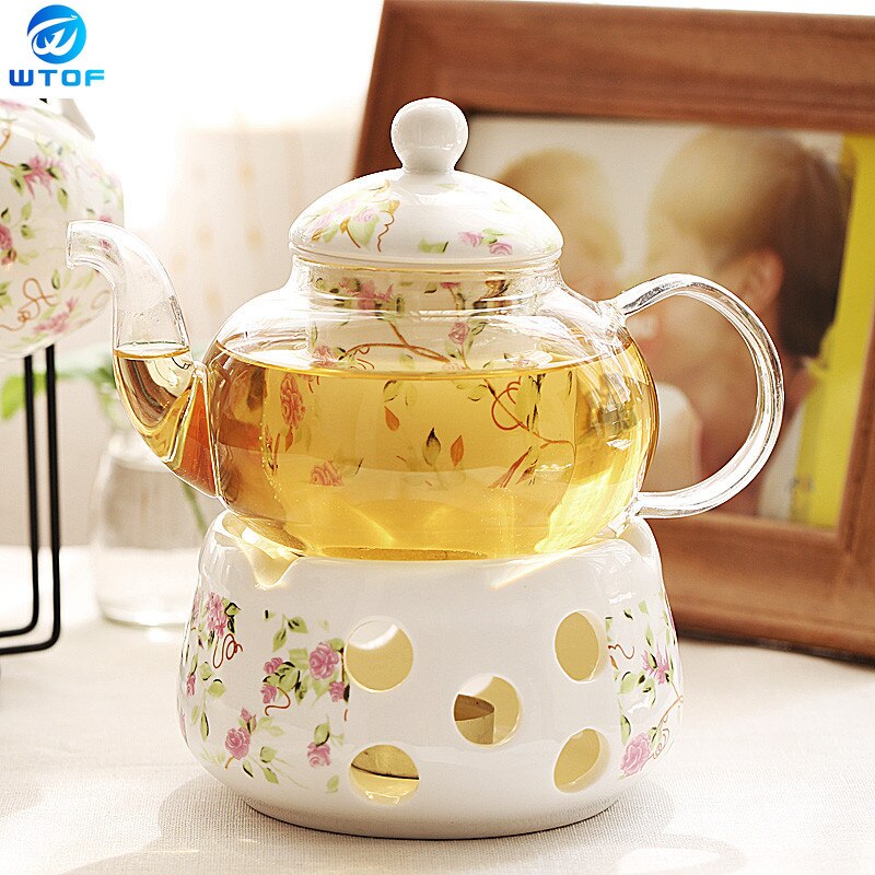 Théière en céramique avec crépine Vintage porcelaine britannique théière et ensemble de tasses bougie chauffage verre tasses à café décoration de la maison