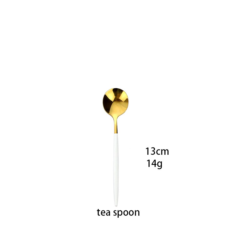 White Gold Flatwar Fork Knife Spoon Set Cutlery Tableware 1pc Dinning Table Steel Kitchen Complete Dinner Set for: Tea spoon