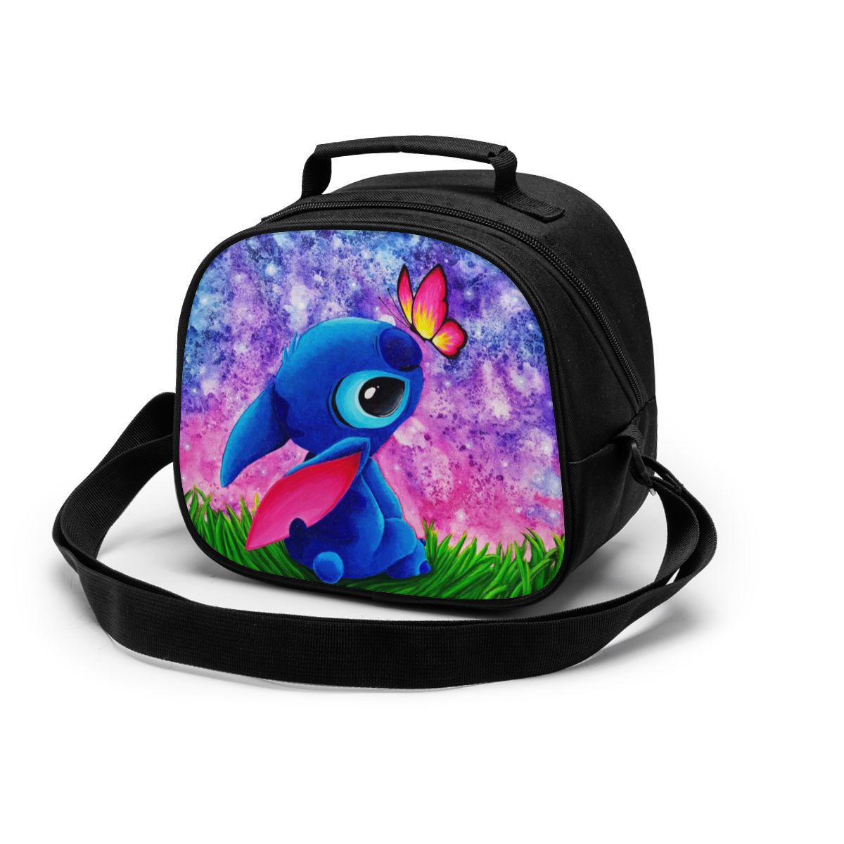 lovely Stitch Canvas Portable Cooler Lunch Bag Thermal Insulated Food Picnic Lunch Box Bag for students Kids children: Black1