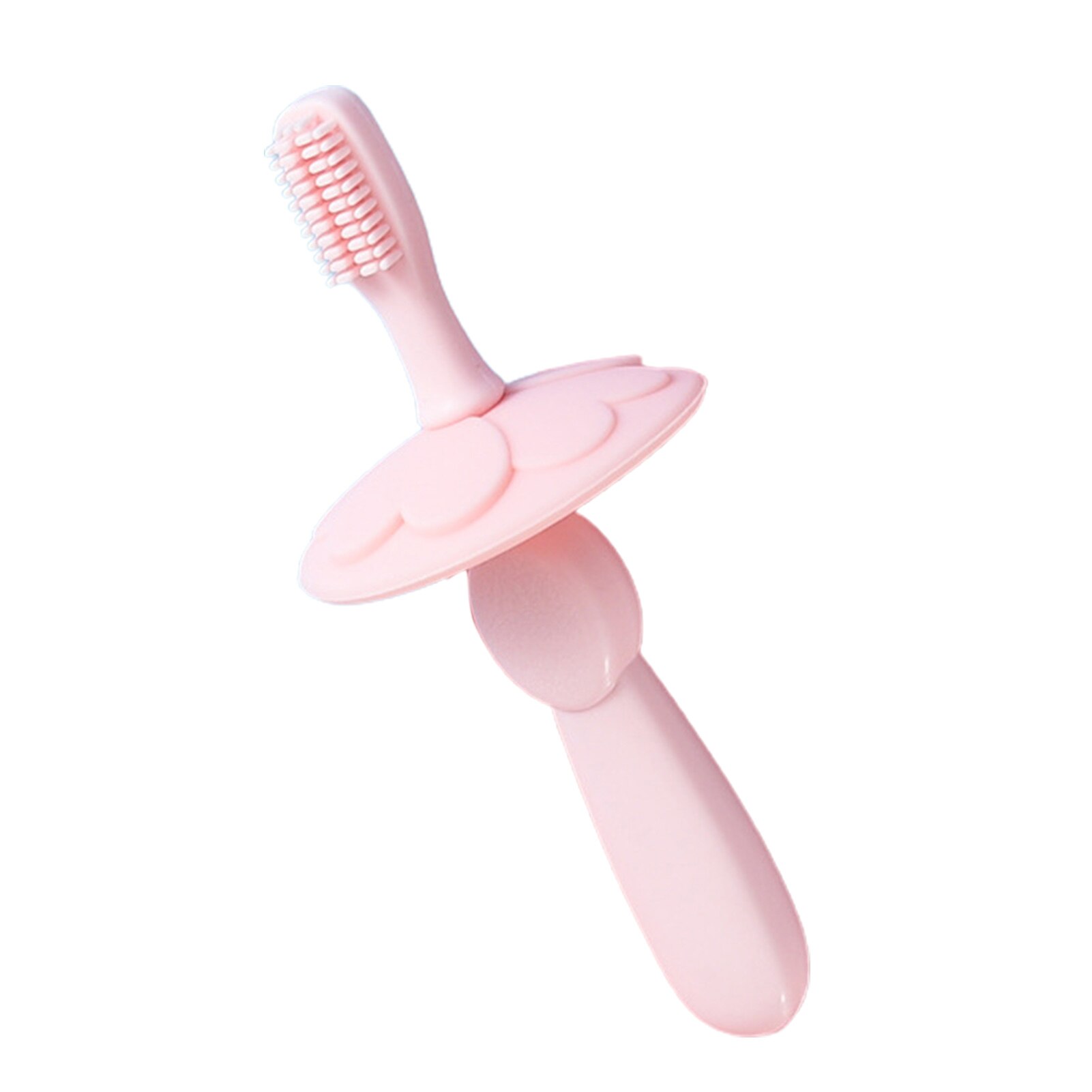 Bonito práctico y cómodo cepillo de dientes de silicona cómodo con flor duradera, cerdas suaves, suministros de cuidado de limpieza bucal para recién nacidos: Rosa