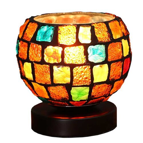 Moderne Houten glazen bal maan lamp Japanse kleine Tafel Lampen kleurrijke glas bureaulamp slaapkamer bed led lichten decoratie: C Dia 15cm / Dimming switch