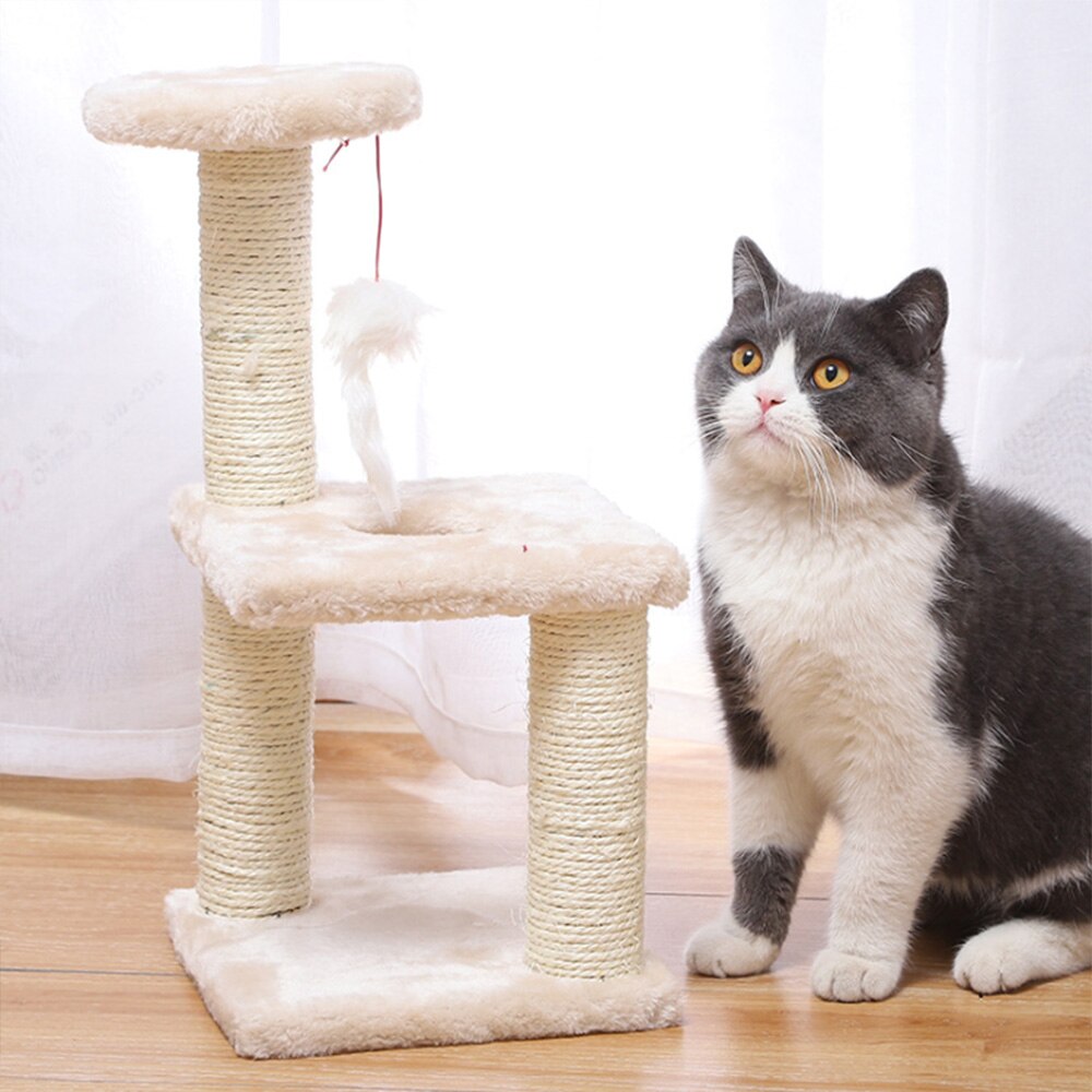 Pet Cat Tree Three layers Climbing Frame with Toy Cat Scratching Wood Posts Cat Scratch Board Jumping Training Furniture Sisal