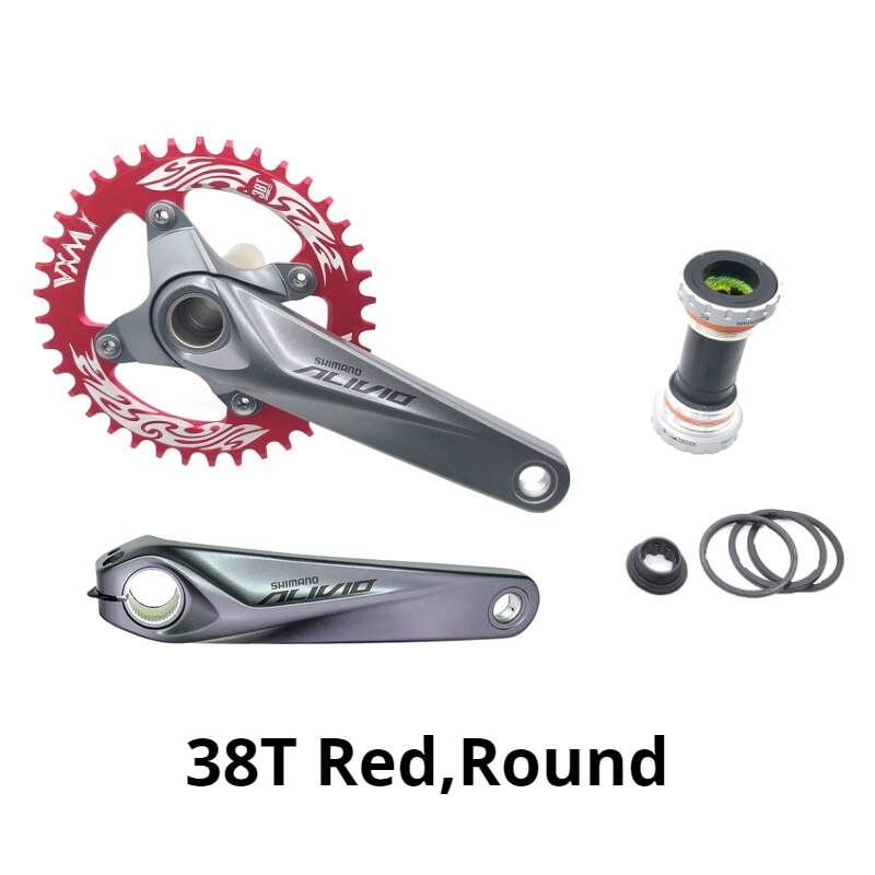 Shimano Alivio M4050 bike bicycle mtb crankset with VXM 96BCD Round Narrow Wide chainring 32T 34T 36T 38T Round with BB52: 38T Red Round