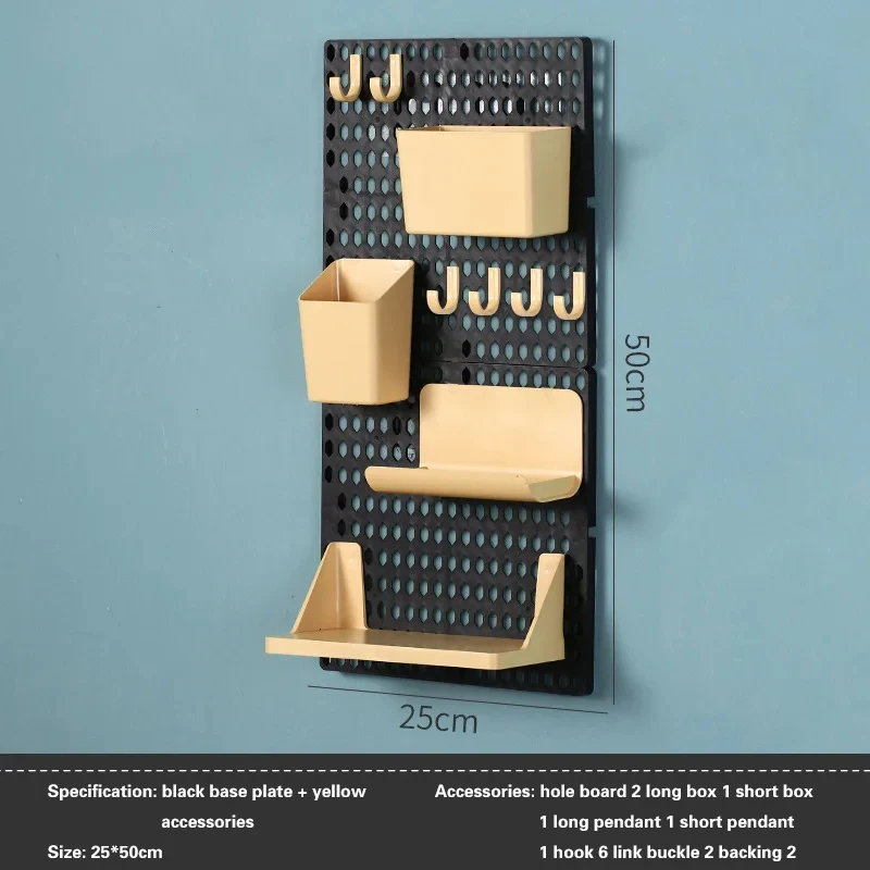 Pegboard painéis de parede pegboard organizador de parede montagem display diy pegboard kit ferramenta armazenamento painel rack banheiro cozinha: Amarelo