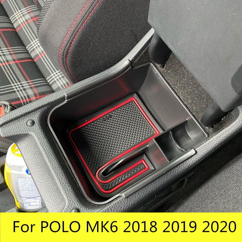 Voor Polo MK6 Auto Armsteun Opbergdoos Centrale Controle Container Auto Interieur Organizer Accessoires Zwart