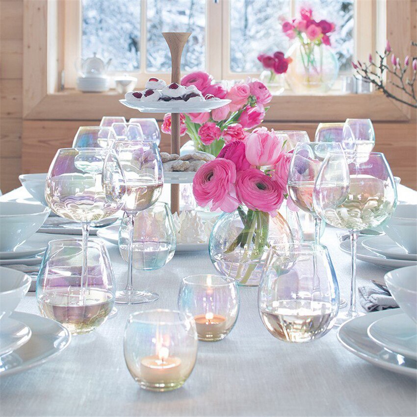 Luxury Lead Free Glass Cup Handmade Rainbow Goblet Cocktail Wine Champagne Wedding