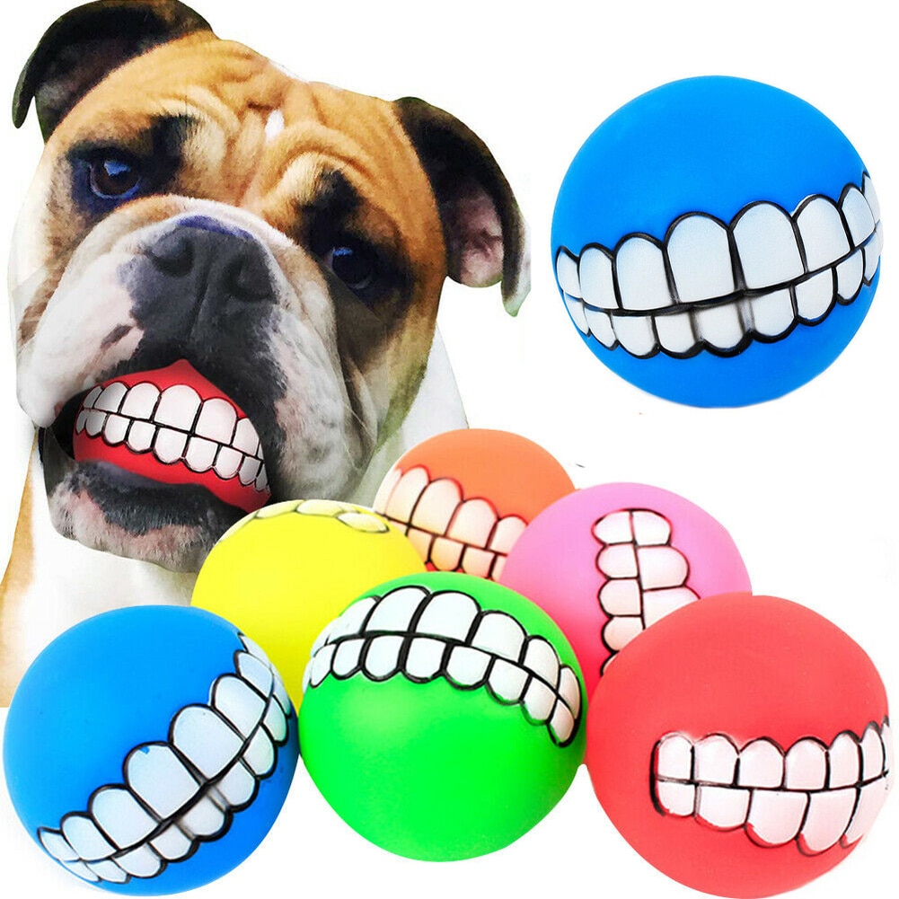 2PCS Funny Pet Dog Ball Teeth Chew Toys Dogs Puppy Toys Squeaking Pet Supplies Cat Play Popular Toys for Small Large Dogs Cats