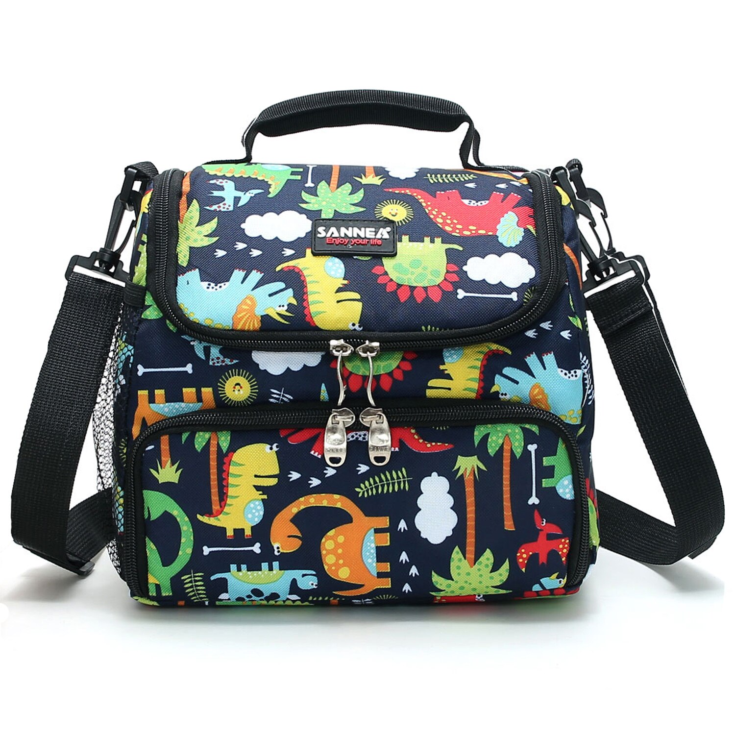 Outdoor Picnic Lunch Bag Lunch Bag for Kids Insulated Lunch Box Snack Box with Strap and Side Mesh Pocket for Boys Girls: Dinosaur 9.2L