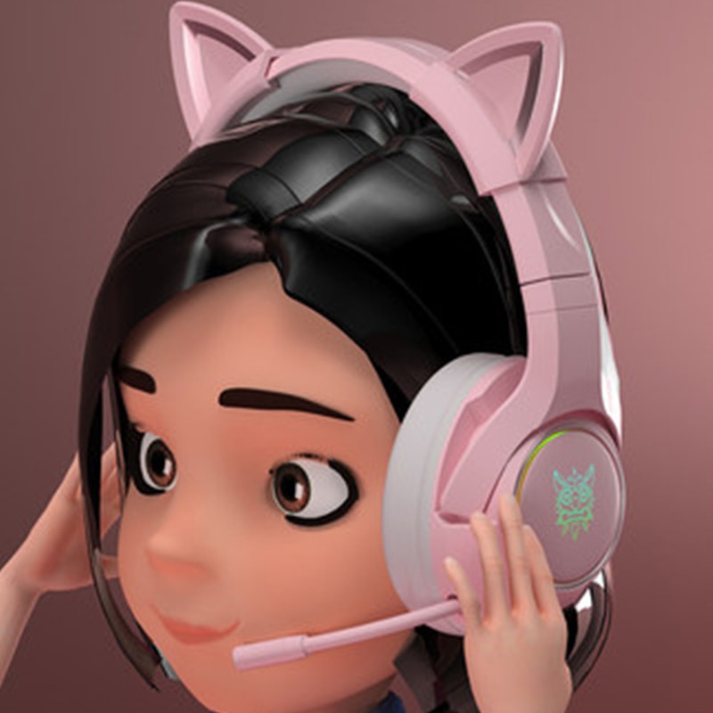 Neue K9 Rosa Verdrahtete Spiel Katze Ohr Headset mit Mikrofon HiFi 7,1 Kanal Spielen Musik Headset für Computer Notizbuch