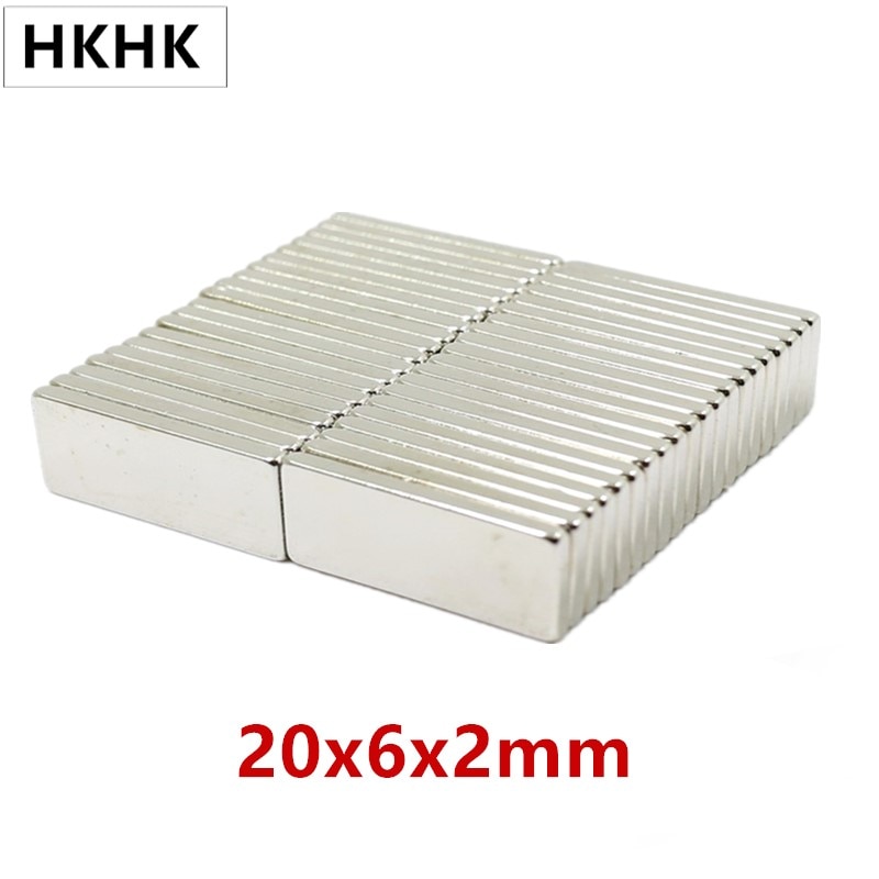 10/100/500 magnetic strip magnet 20x6x2 mm NdFeB magnet 20mm neodymium magnet 20mmx6mmx2mm Rectangular magnet Magnetic standard