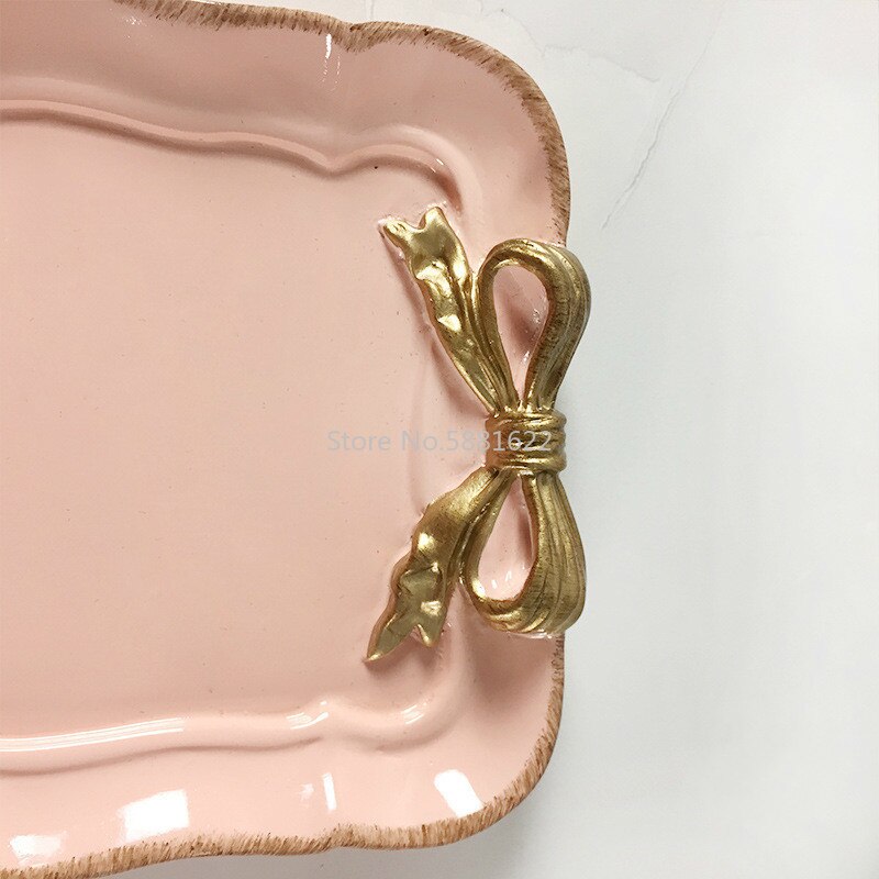 Assiette à gâteau en résine nordic home, plats à dessert, nœud papillon, articles ménagers, plateau de rangement artisanal rose