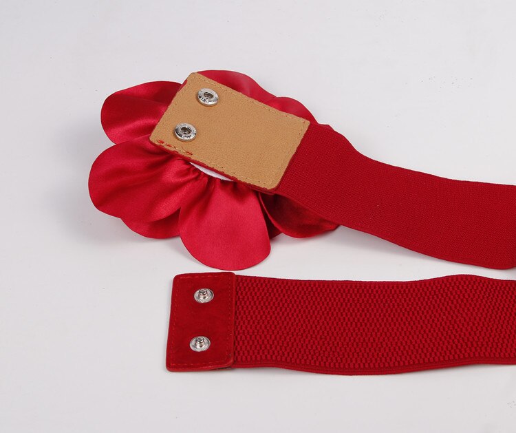 Cinturón ancho con flores para mujer, vestido ajustado elástico de primavera y verano, cinturón ancho de imitación de cuero negro y rojo para