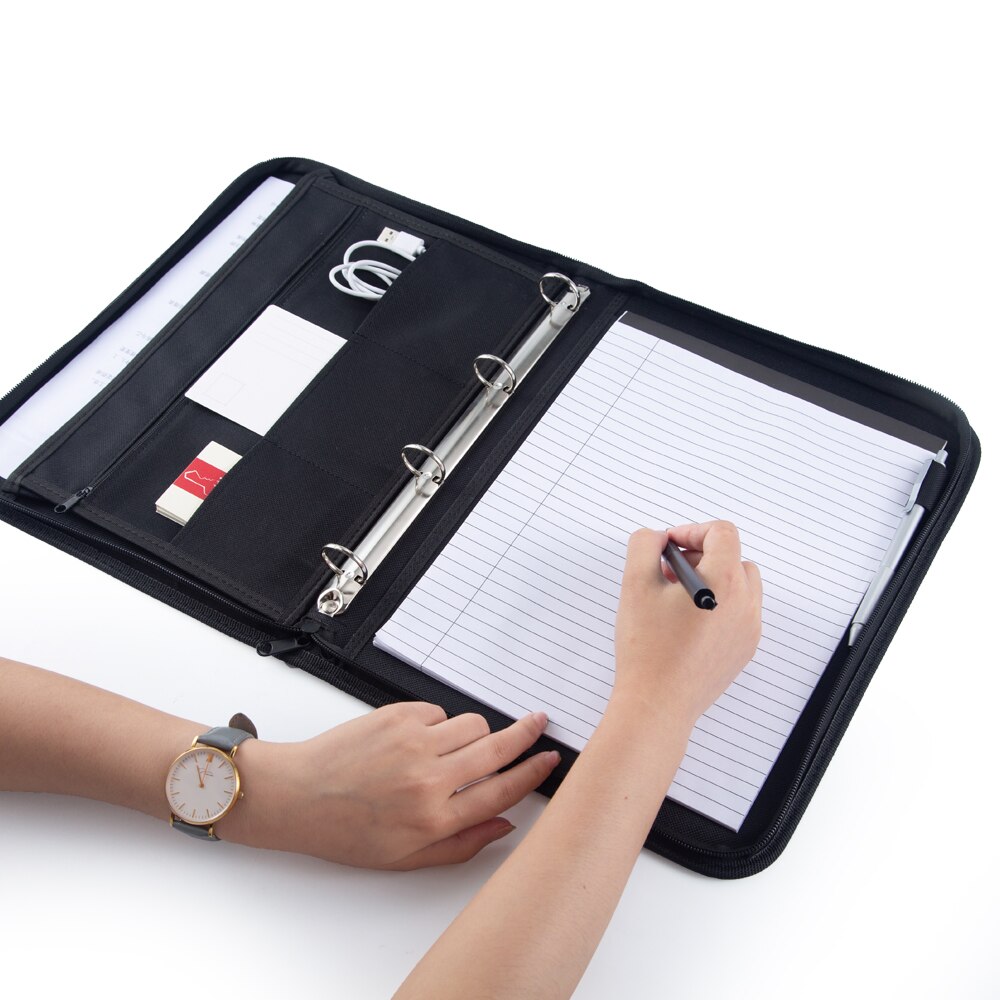 A4 Document File Folder Black Oxford Fabric Padfolio