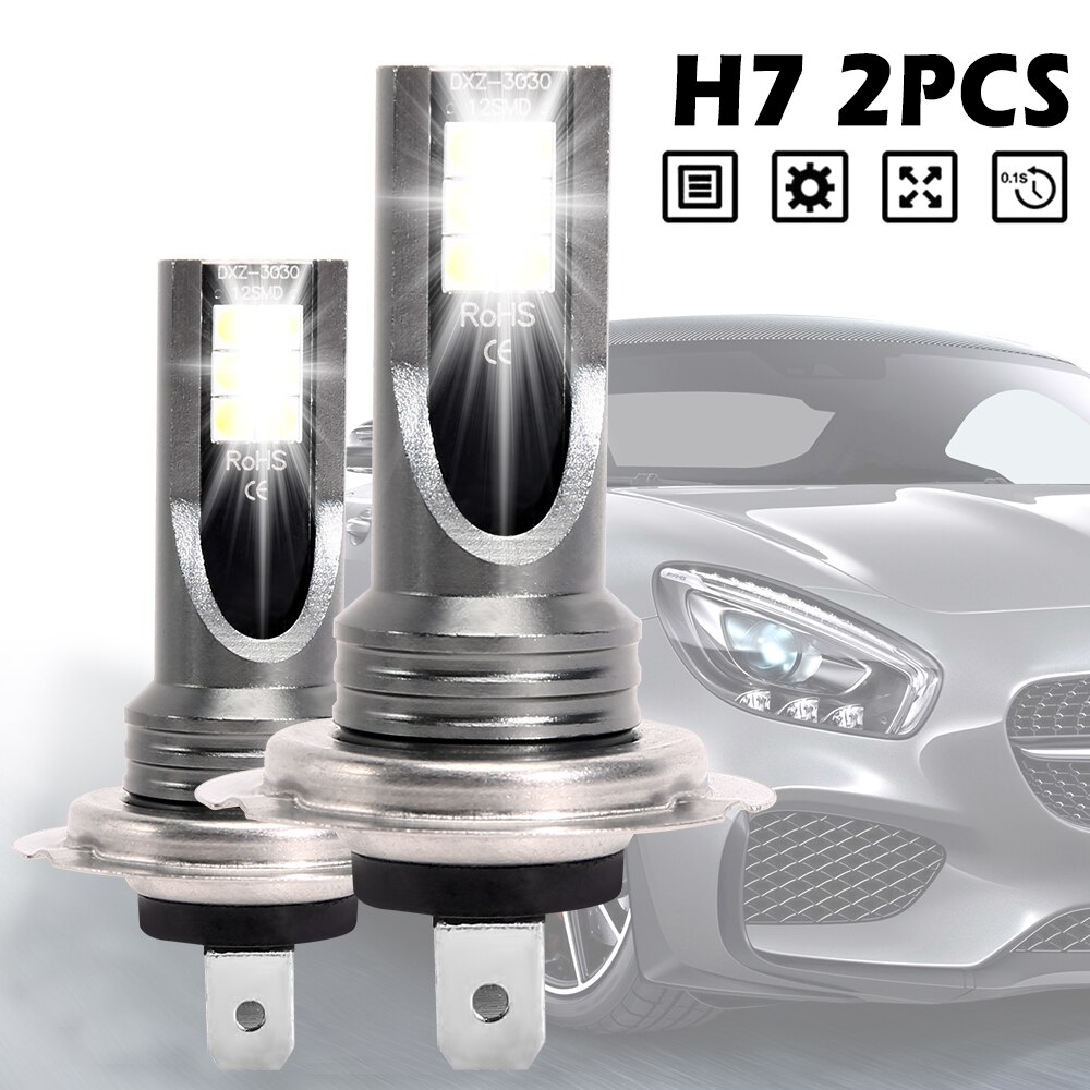 2 stk  h7 led hovedlys pære  h7 led tåkelampe høyeffekt led billys hodelykt auto frontlys pærer biltilbehør