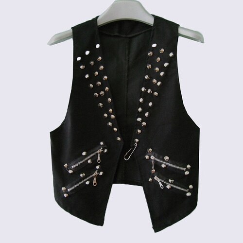 Men's Punk Vest Slim Nightclub Rock Stud Spike Zipper Dj Waistcoat Rivet Lapel Collar Sleeveless Slim Fit: L