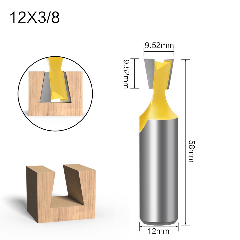 1/5/6Pcs 6mm/6.35mm 8MM Shank Dovetail Milling Cutters C3 Grade Tungsten Router Bits For Wood Carving Woodworking Tools: 12mm shank NO2