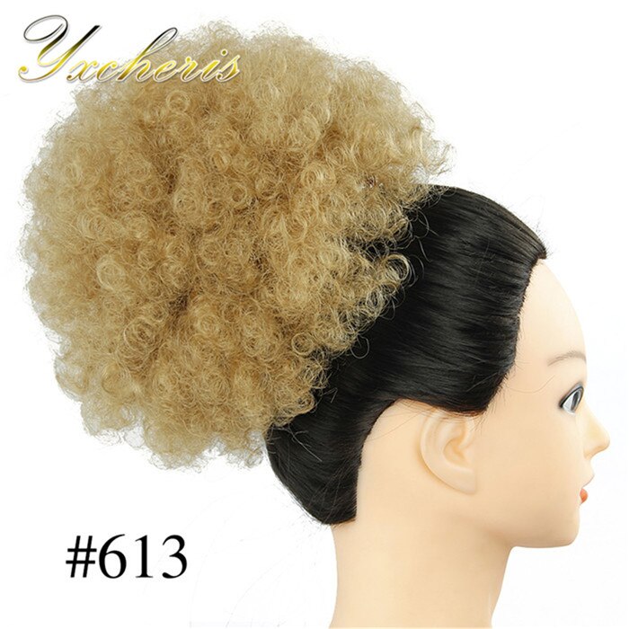 YXCHERISHAIR-moño de pelo sintético Afro rizado degradado, pieza de fibra de alta temperatura, con cordón, extensiones de coleta: #613